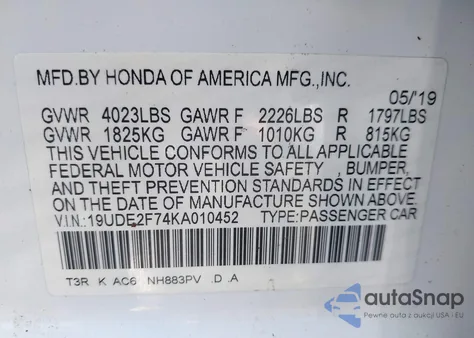 2019 Acura Ilx Premium Package/Technology Package z USA, uszkodzony, nr VIN 19UDE2F74KA010452